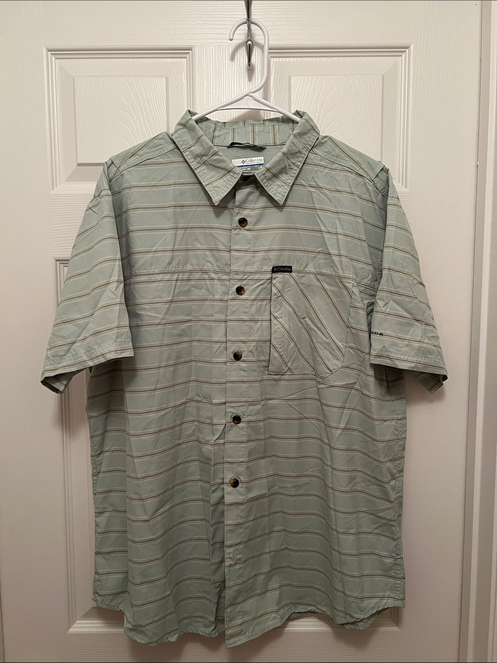 Columbia Short Sleeve Button-Up Shirt - Light Sage Stripes